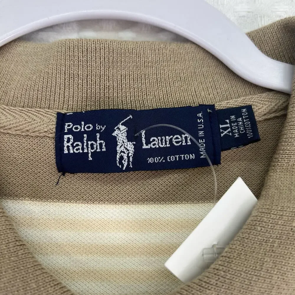 Polo Ralph Lauren Rugby Shirt XL Beige Green Striped Long Sleeve NWT